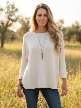 Marc O'Polo S Women's Sweater Cream Oversized Pleated Back Minimalist Boho Chic